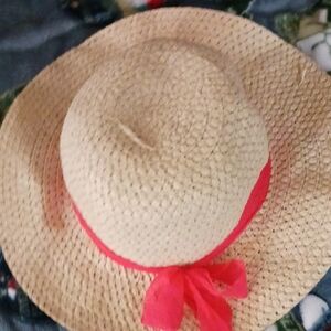 Straw Sun Hat with Pink Ribbon